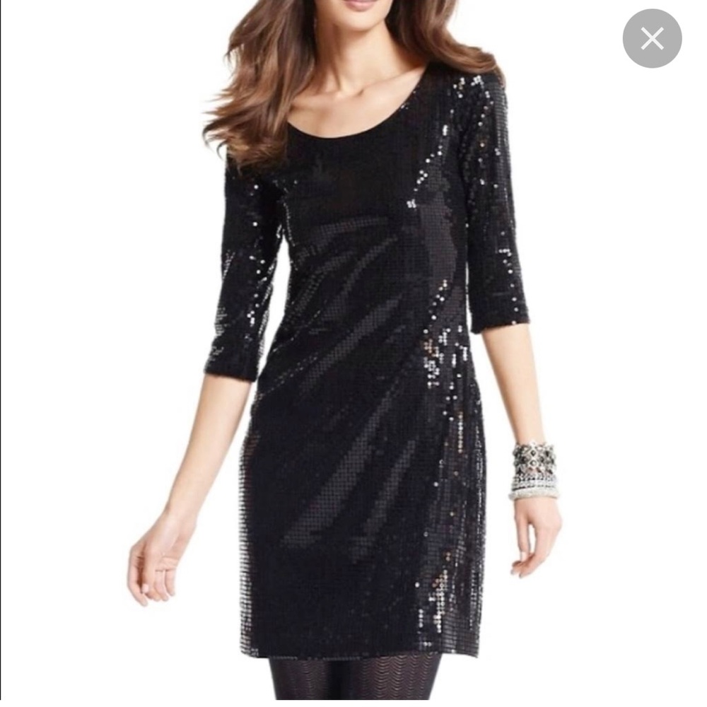 White House Black Market Black Sequin Midi Dress M